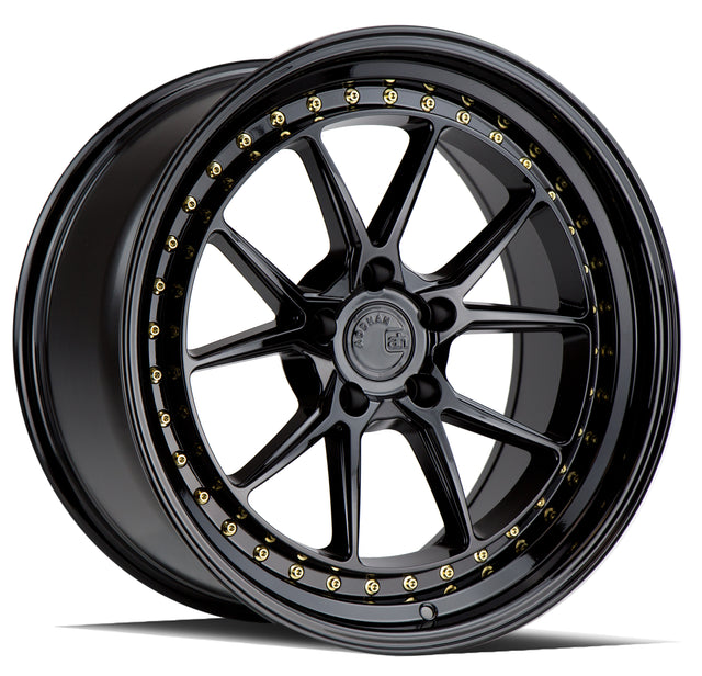 Aodhan DS08 19X8.5 5X114.3 +35 Offset Wheel - Gloss Black W /Gold Rivets - Aodhan Aftermarket Wheel
