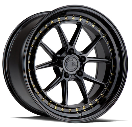 Aodhan DS08 19X8.5 5X120 +35 Offset Wheel - Gloss Black W /Gold Rivets - Aodhan Aftermarket Wheel