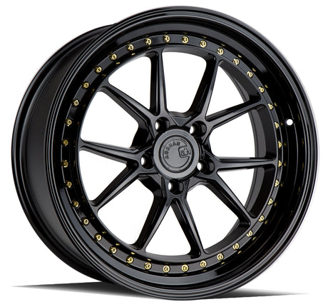 Aodhan DS08 19X9.5 5X120 +35 Offset Wheel - Gloss Black W /Gold Rivets - Aodhan Aftermarket Wheel