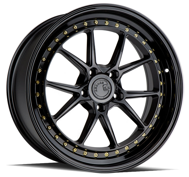Aodhan DS08 19X9.5 5X114.3 +22 Offset Wheel - Gloss Black W /Gold Rivets - Aodhan Aftermarket Wheel