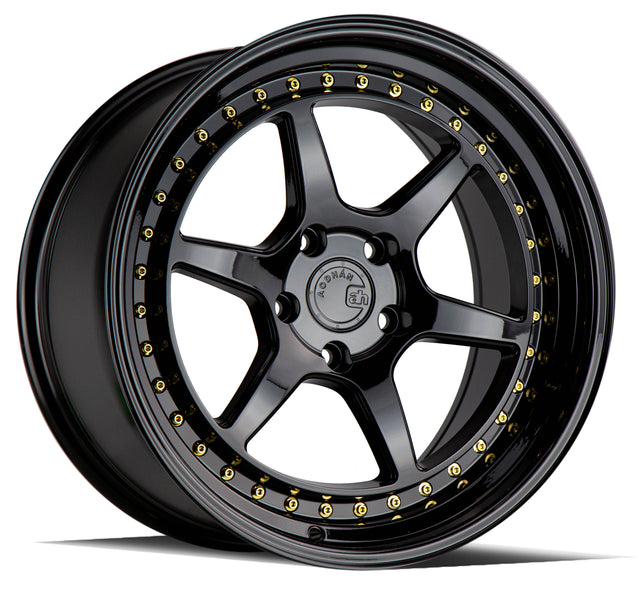 Aodhan DS09 19X8.5 5X114.3 +35 Offset Wheel - Gloss Black W /Gold Rivets - Aodhan Aftermarket Wheel