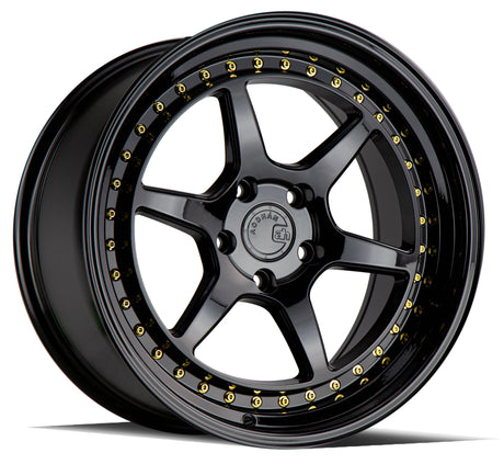 Aodhan DS09 18X9.5 5X114.3 +30 Offset Wheel - Gloss Black W /Gold Rivets - Aodhan Aftermarket Wheel