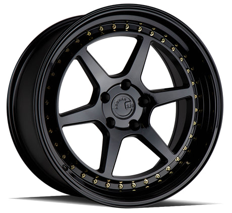 Aodhan DS09 19X11 5X114.3 +15 Offset Wheel - Gloss Black W /Gold Rivets - Aodhan Aftermarket Wheel