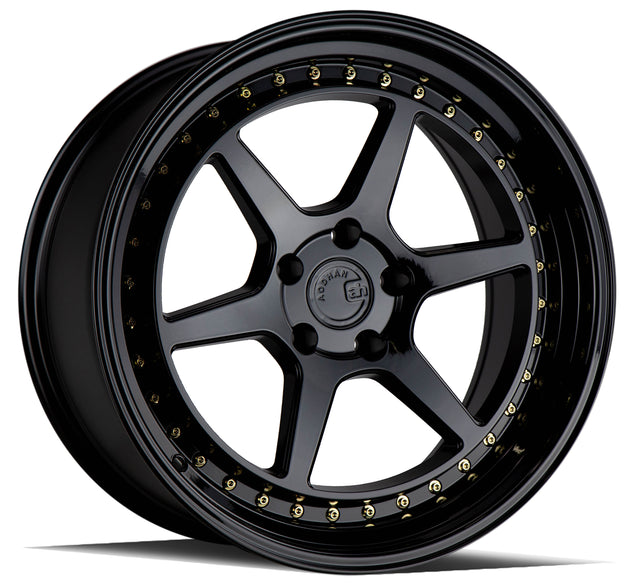 Aodhan DS09 19X11 5X114.3 +15 Offset Wheel - Gloss Black W /Gold Rivets - Aodhan Aftermarket Wheel