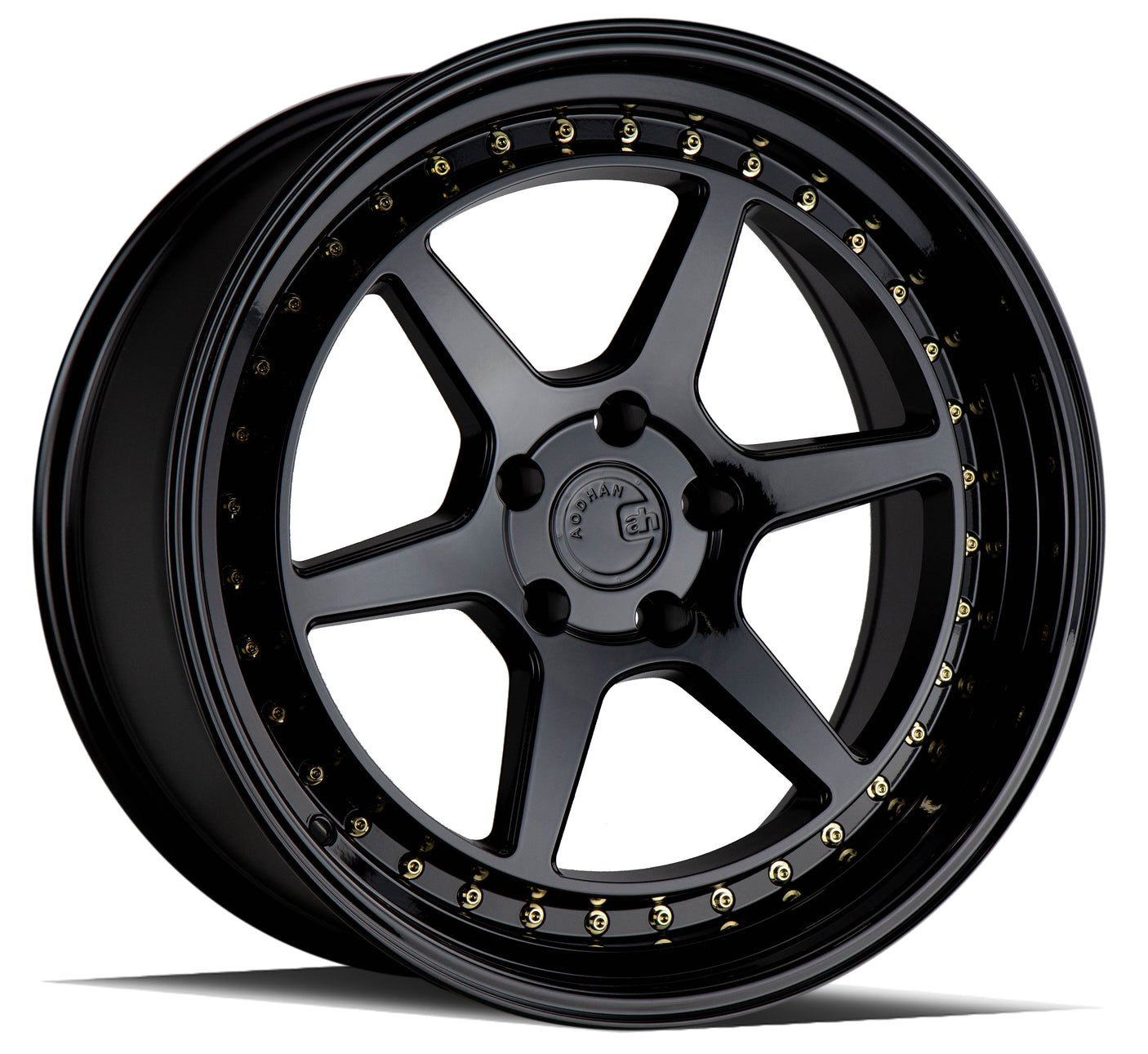 Aodhan DS09 19X11 5X114.3 +22 Offset Wheel - Gloss Black W /Gold Rivets - Aodhan Aftermarket Wheel