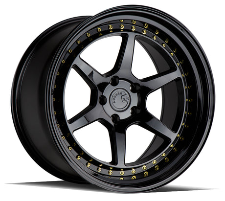 Aodhan DS09 19X9.5 5X114.3 +15 Offset Wheel - Gloss Black W /Gold Rivets - Aodhan Aftermarket Wheel