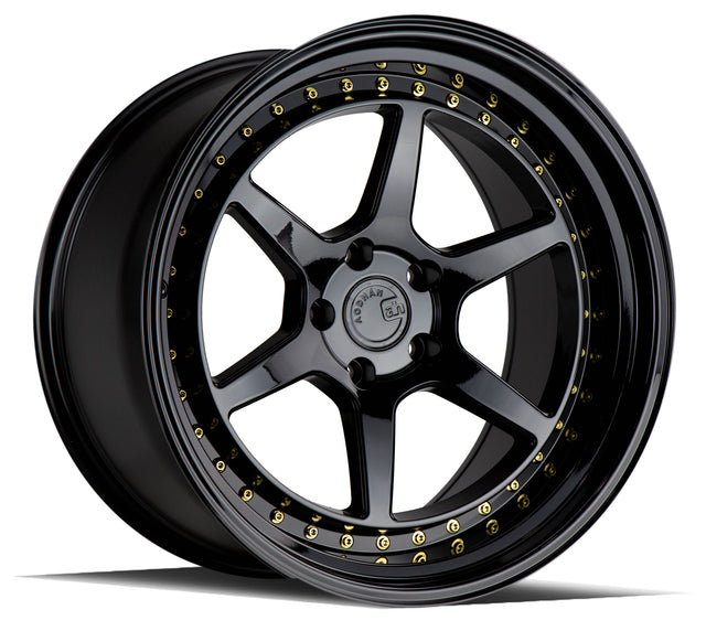Aodhan DS09 19X9.5 5X114.3 +15 Offset Wheel - Gloss Black W /Gold Rivets - Aodhan Aftermarket Wheel
