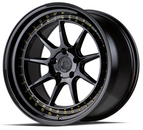 Aodhan DS-X 18X10.5 5X114.3 +22 Offset Wheel - Gloss Black W /Gold Rivets