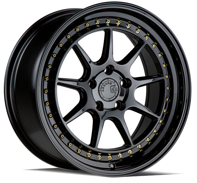 Aodhan DS-X 18X9.5 5X114.3 +22 Offset Wheel - Gloss Black W /Gold Rivets