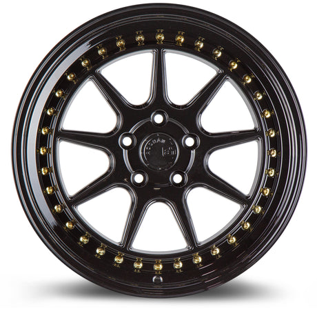 Aodhan DS-X 18X9.5 5X100 +35 Offset Wheel - Gloss Black W /Gold Rivets