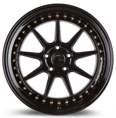 Aodhan DS-X 19X11 5X114.3 +15 Offset Wheel - Gloss Black W /Gold Rivets