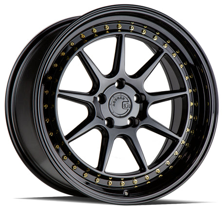 Aodhan DS-X 19X8.5 5X114.3 +35 Offset Wheel - Gloss Black W /Gold Rivets
