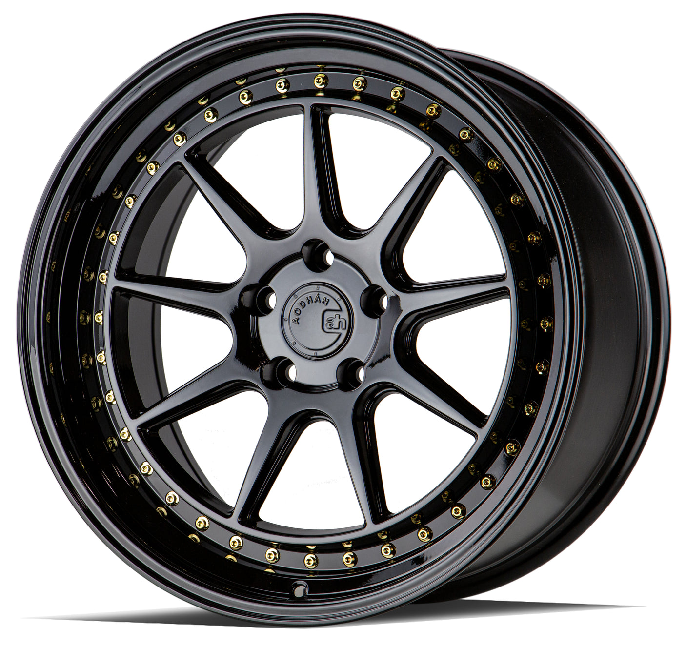 Aodhan DS-X 19X8.5 5X114.3 +35 Offset Wheel - Gloss Black W /Gold Rivets