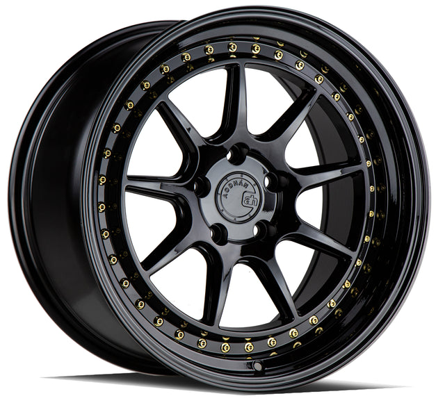 Aodhan DS-X 19X9.5 5X114.3 +15 Offset Wheel - Gloss Black W /Gold Rivets