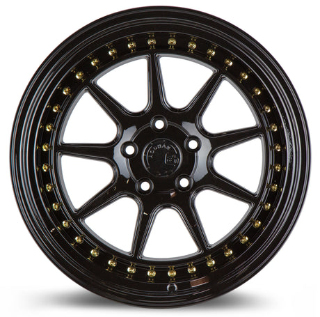 Aodhan DS-X 19X9.5 5X114.3 +22 Offset Wheel - Gloss Black W /Gold Rivets