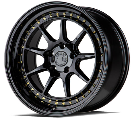 Aodhan DS-X 19X9.5 5X114.3 +15 Offset Wheel - Gloss Black W /Gold Rivets