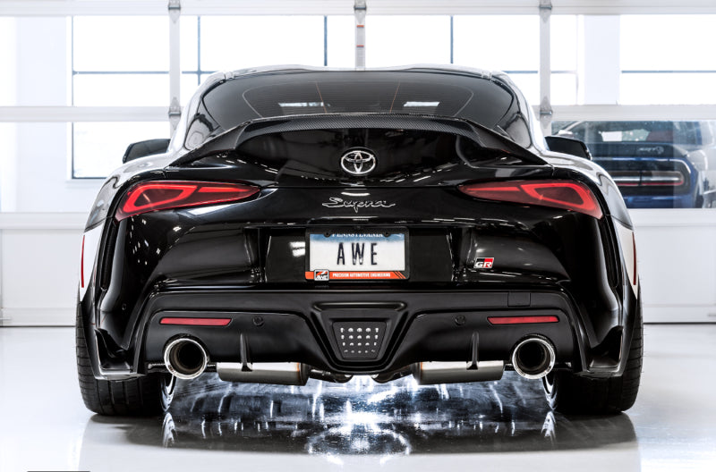 AWE 2020 Toyota Supra A90 Resonated Touring Edition Exhaust - 5in Chrome Silver Tips