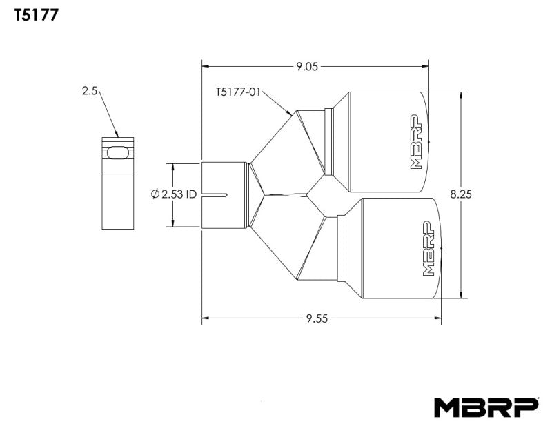 MBRP Universal T304 SS Dual Tip 4in OD/2.5in Inlet