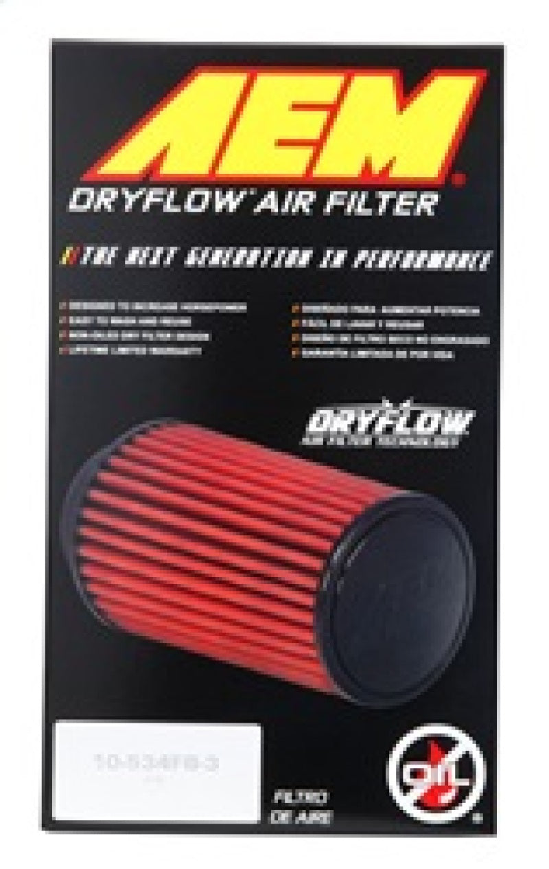 AEM Dryflow Air Filter - Round Tapered 5in Top OD x 6 Base OD x 5.563in H x 3in Flange ID