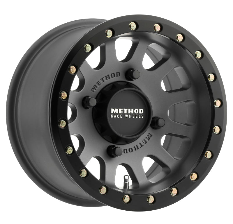 Method MR401 UTV Beadlock 15x7 / 4+3/13mm Offset / 4x136 / 106mm CB Titanium Wheel- Matte Black Ring